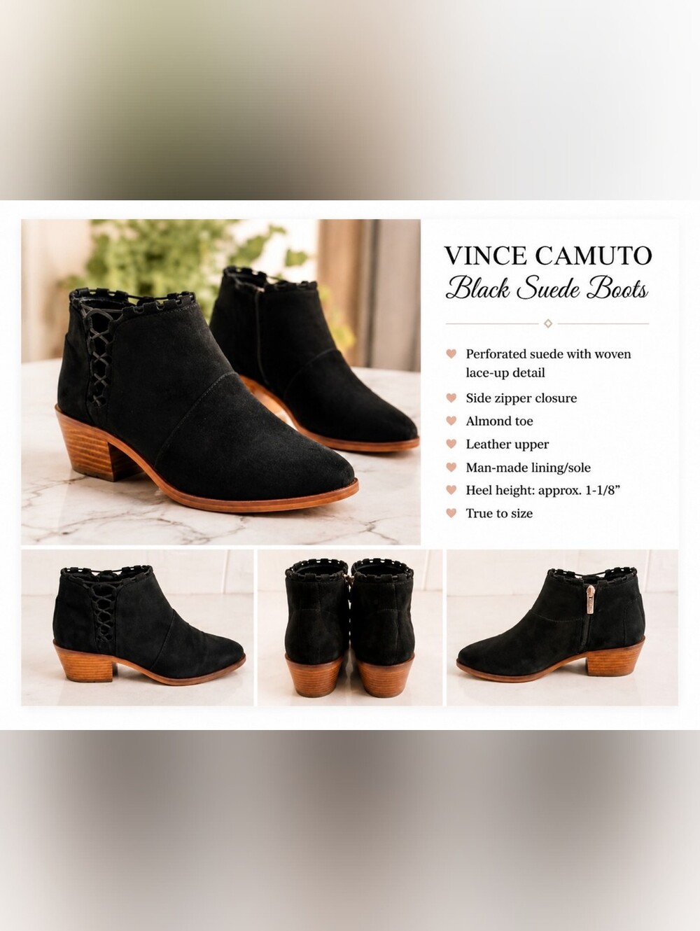 BRAND NEW - Vince Camuto Black Suede Ankle Booties with Brown Sole